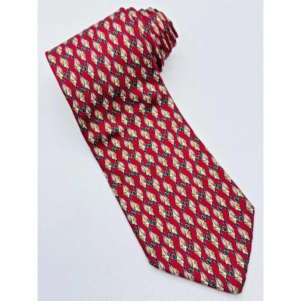 Brooks Brothers Makers Silk Necktie Men Red Conch‎ Shells 3.5